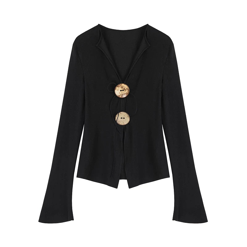 Vintage V-Neck Slim-Fit Elegant Knit Top Main image