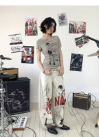 NANA Collaboration Distressed Drawstring Off-Shoulder Short Sleeve T-Shirt
