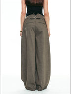 Autumn Wool-Blend Wide-Leg Tailored Pants with Layered Tie Details