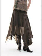 French-Inspired Faux Two-Piece Asymmetric Silk Skirt