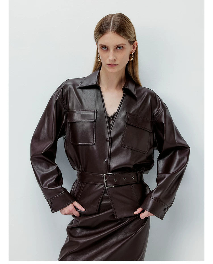Brown Vintage Faux Leather Jacket