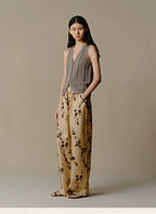 Mulberry Silk Floral Print Wide-Leg Pants