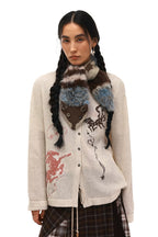 Fluffy Soft Alpaca Blend Faux Fur Fox Scarf with Coconut Buttons – Vintage Retro Style