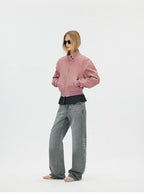 Vintage Washed Cropped Jacket with Plaid Lining