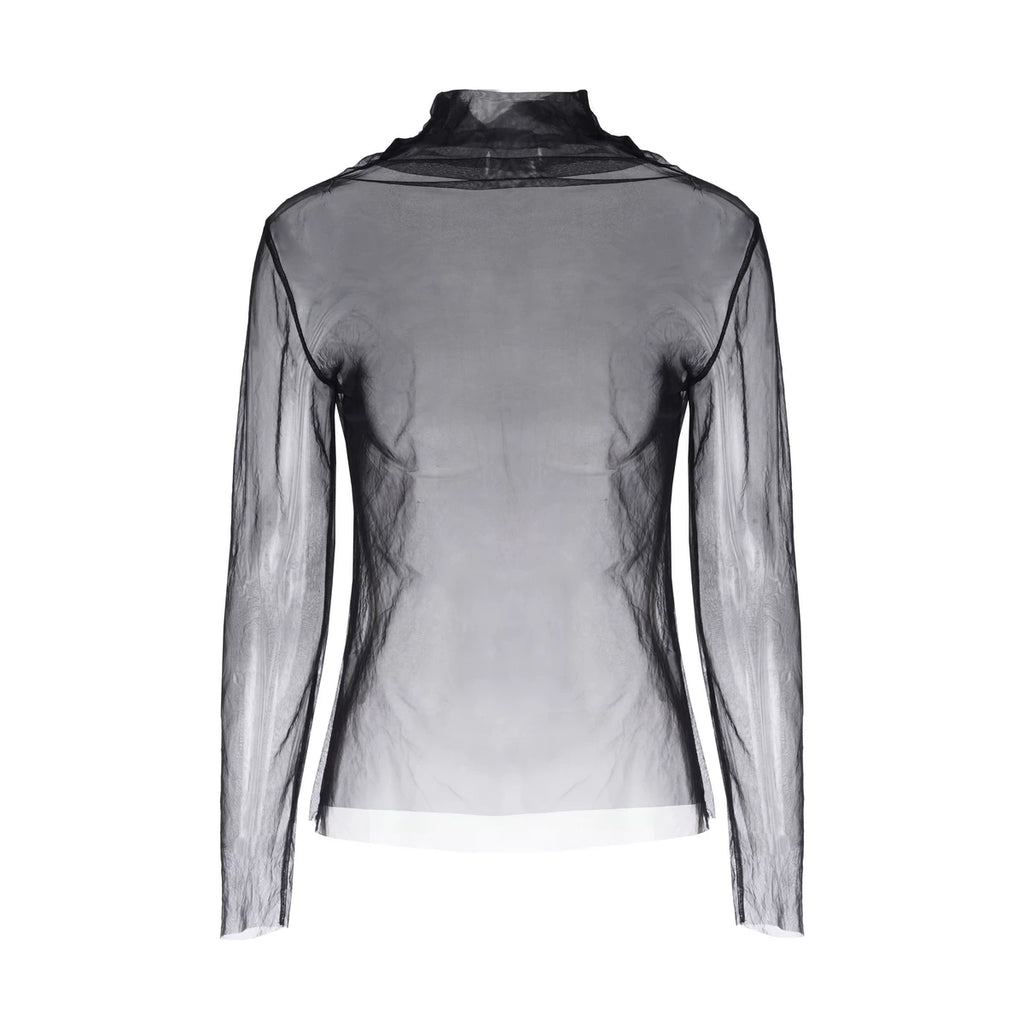 Sheer Mesh Mock Neck Long Sleeve Top