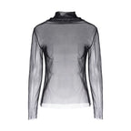 Sheer Mesh Mock Neck Long Sleeve Top