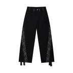 Plaid Lace Panel Draped Boho Flared Jeans