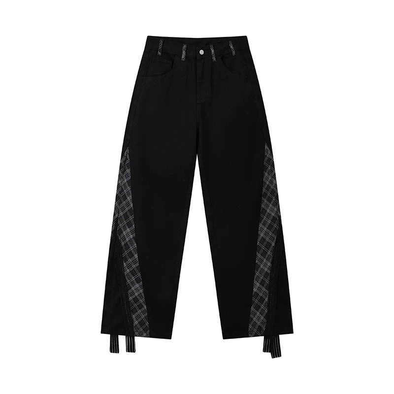 Plaid Lace Panel Draped Boho Flared Jeans Main image