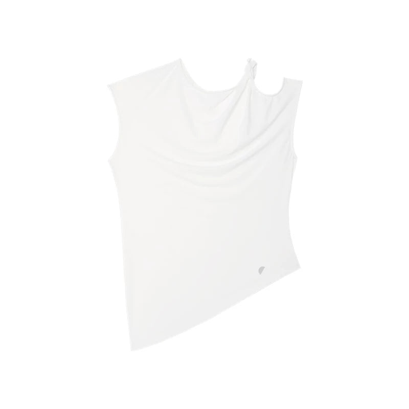 Slim Fit Round Neck Hollow Twist Knot Asymmetrical Hem T-Shirt