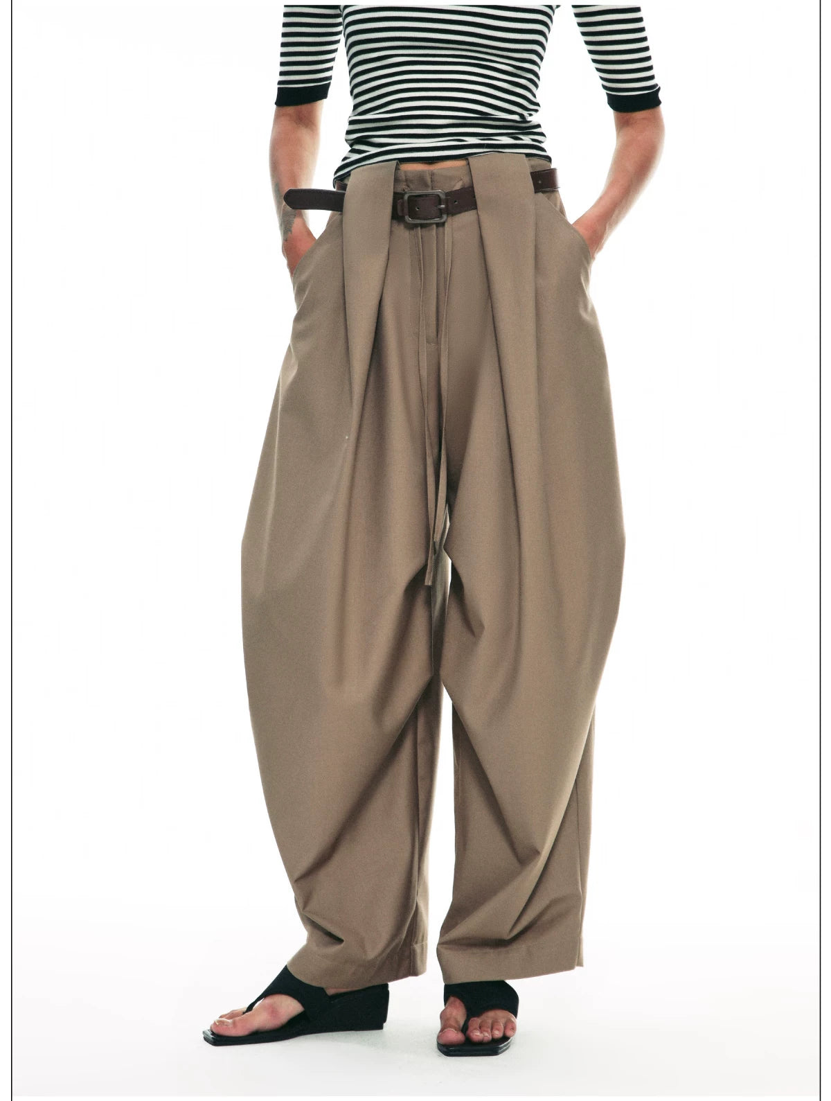 Wrinkle-Resistant Draped Wide-Leg Parachute Pants