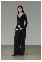 Black Tie-Waist Pleated Wide-Leg Pants