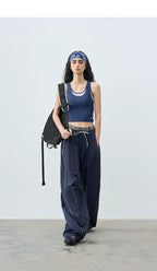 Summer Slim-Fit Two-in-One Color-Block Round Neck Tank Top