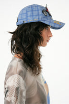 Adjustable Plaid Baseball Cap with Cute Little Scientist Character