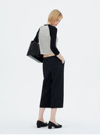 Lace Waist Straight-Leg Cropped Tailored Pants