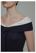 Contrast Color Off-Shoulder T-Shirt