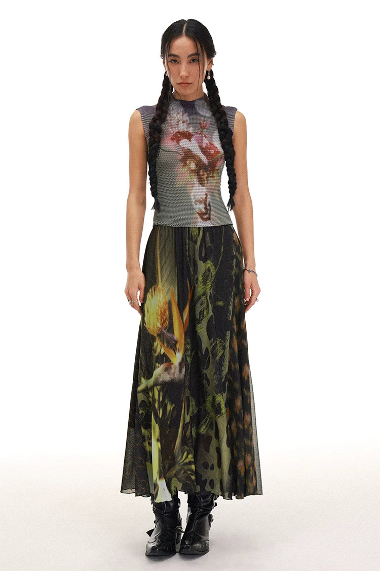 Floral Asymmetric Draped Midi Skirt