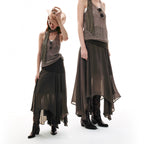 French-Inspired Faux Two-Piece Asymmetric Silk Skirt