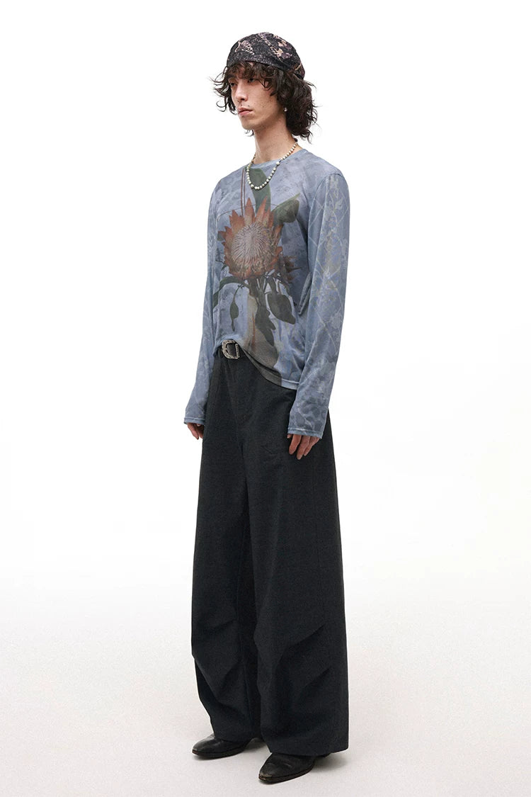Floral Print Drop Shoulder Mesh Long Sleeve Jacket
