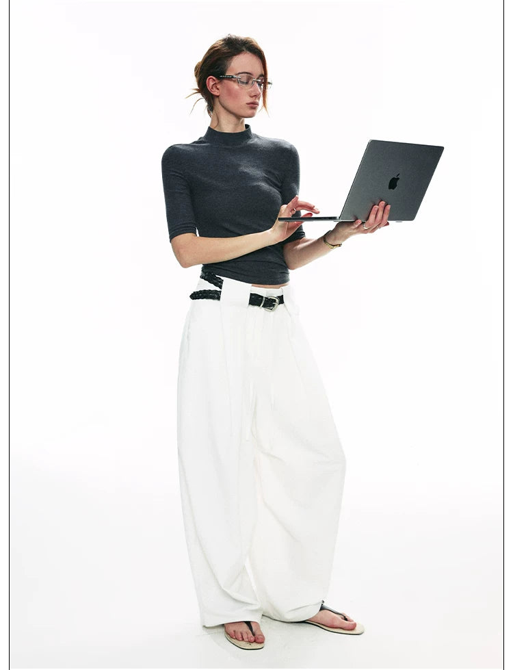 Tencel Knit Slim-Fit Short Sleeve Top with Mock Neck