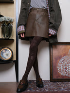 Vintage Rose Jacquard Brown Tights