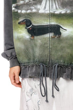 Jack Graphic Distressed Ruched Patchwork Zip-Up Hoodie