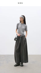 Loose Washed Texture Color-Block Carrot Casual Pants