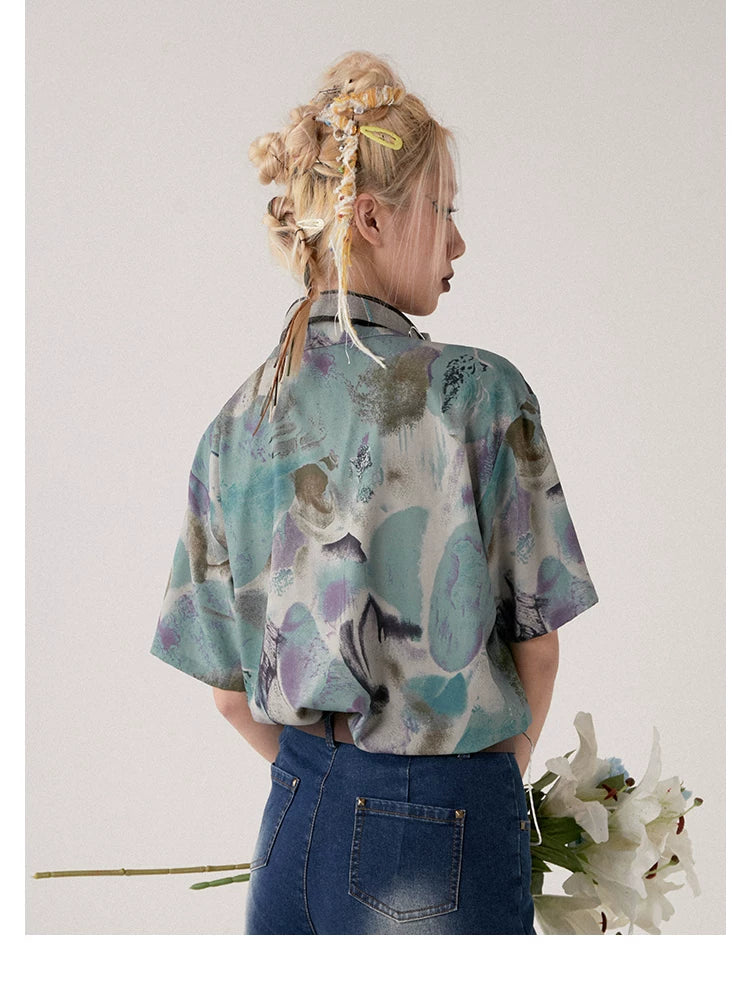 Retro Dye-Wash Graphic Short Sleeve Shirt