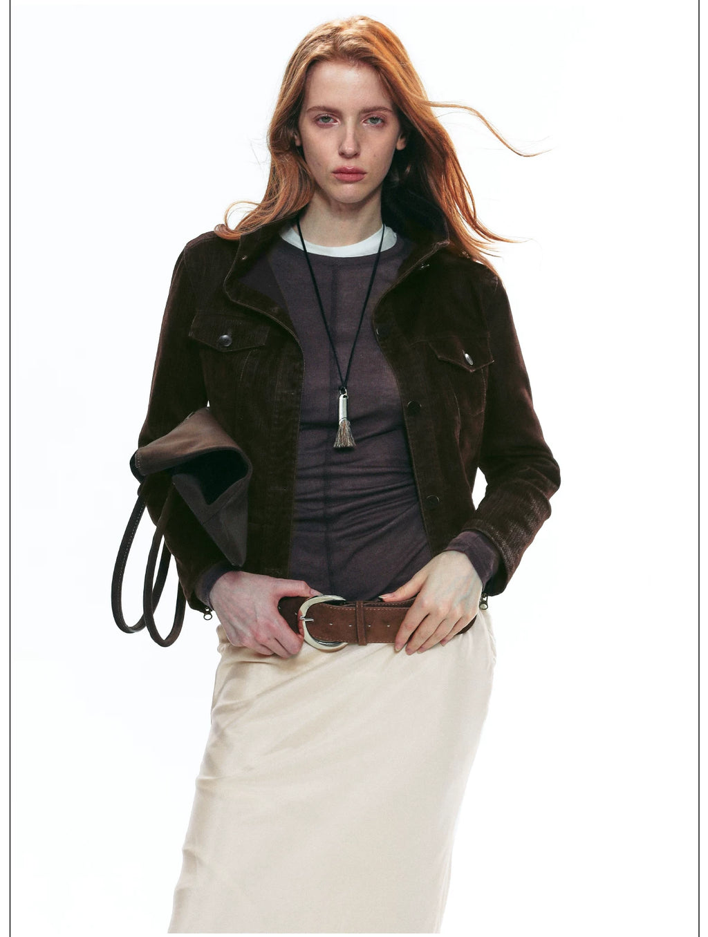 French-Inspired Vintage Flocked Twill Cropped Biker Jacket