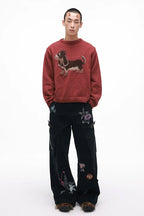 Punk Dog Faux Mink Jacquard Retro Color-Block Soft Knit Sweater