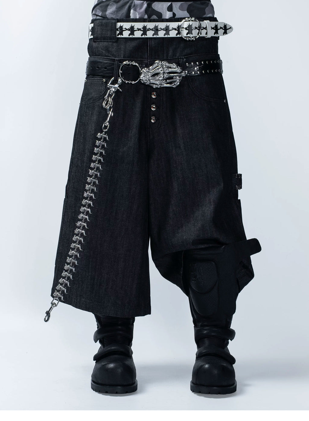 FVVO PunkFreeGuys Patch & Stud Cropped Pants