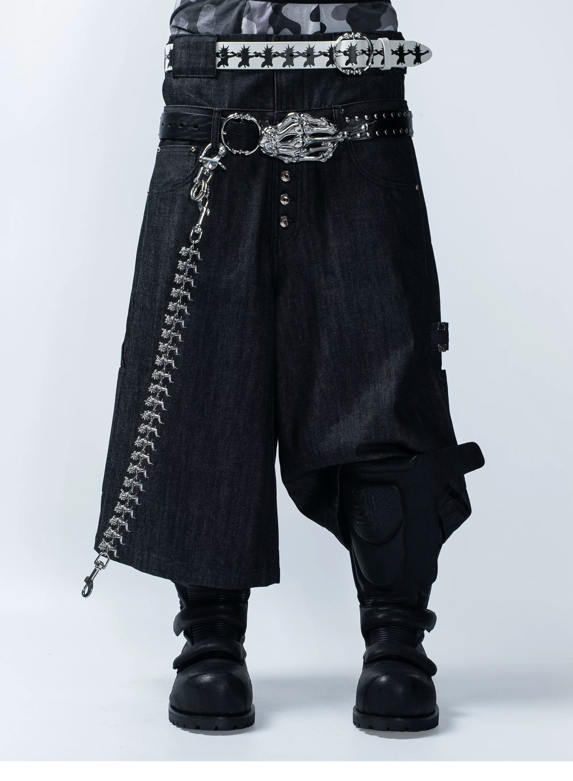 FVVO PunkFreeGuys Patch & Stud Cropped Pants
