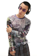 Pop Art Collage Stretch Mesh Long Sleeve Top