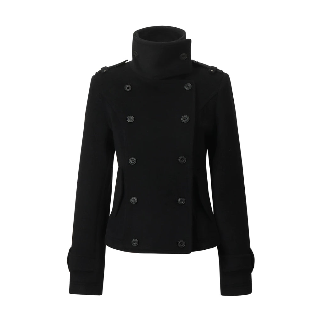 French-Inspired Double-Breasted Wool Twill Cropped Jacket
