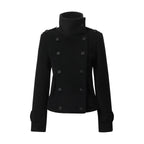 French-Inspired Double-Breasted Wool Twill Cropped Jacket