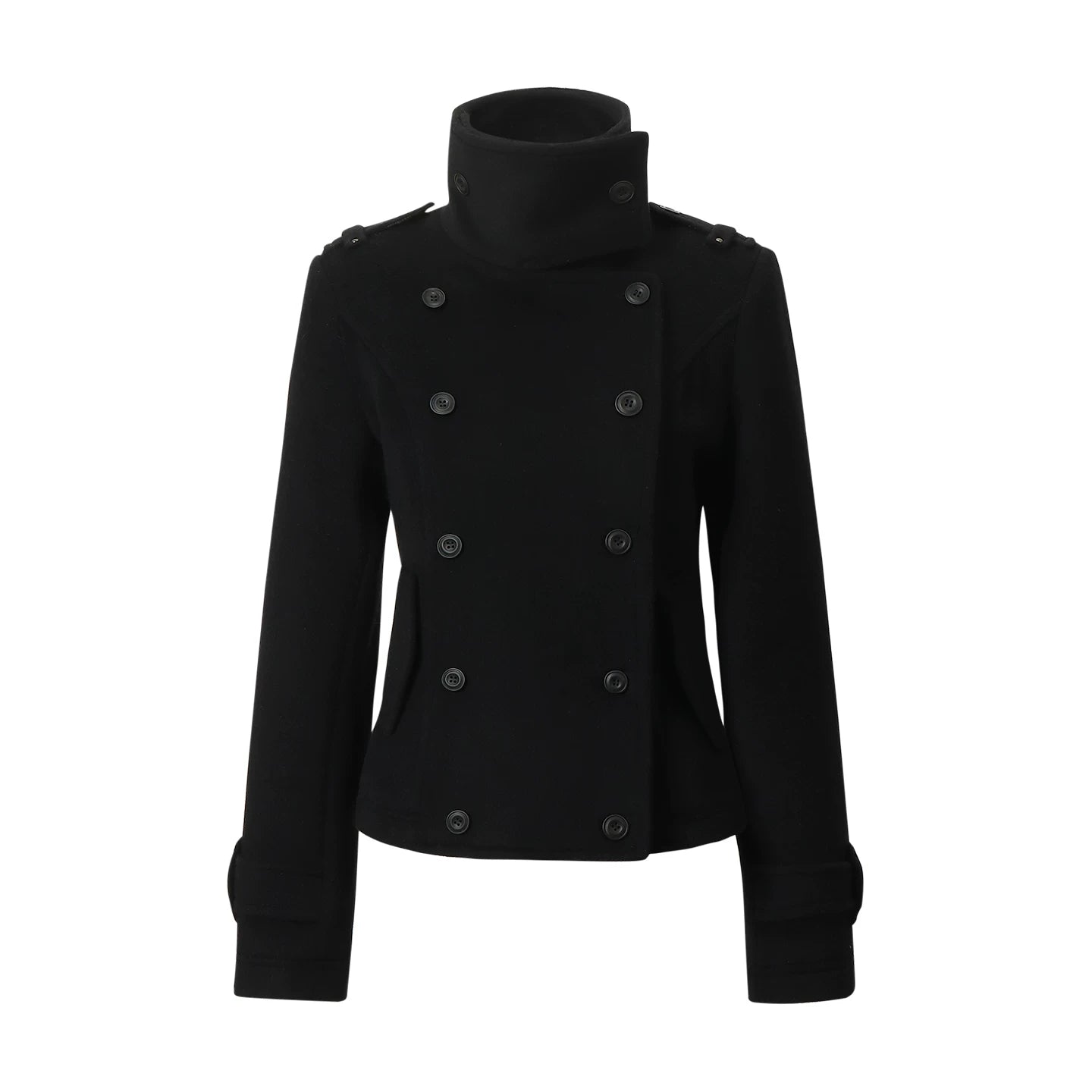 French-Inspired Double-Breasted Wool Twill Cropped Jacket