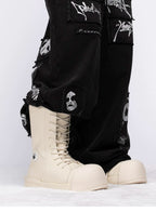 R/F White Architectural Round-Toe Platform Boots