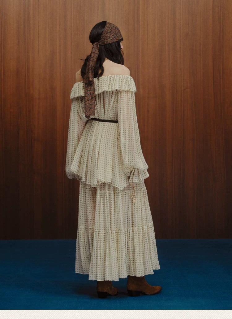 White Paisley Tiered Midi Skirt