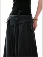 French Style Foldover Wide-Waist Tie Loose Wide-Leg Pants
