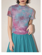 Galaxy Print Stretch Mesh T-Shirt