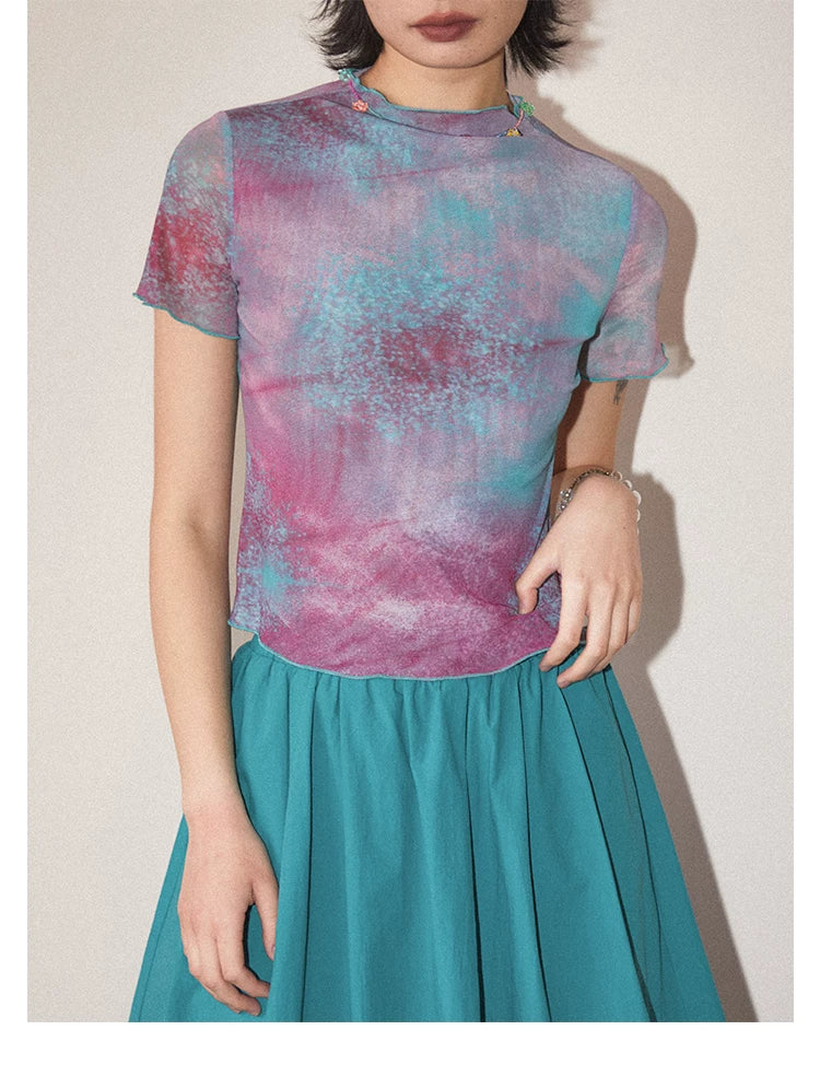 Galaxy Print Stretch Mesh T-Shirt