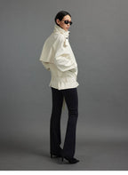 Cropped Trench Jacket with Stand Collar and Curved Shoulders