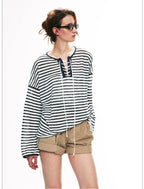 French Striped Lightweight Knit Long Sleeve Top