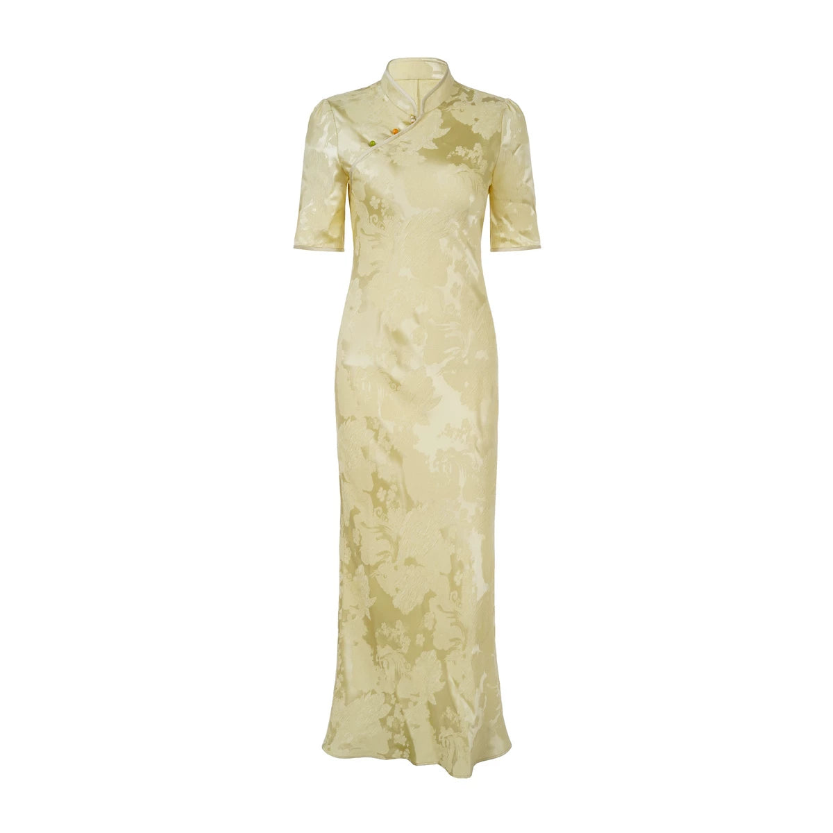 Jacquard Bias-Cut Mid-Sleeve Cheongsam Dress