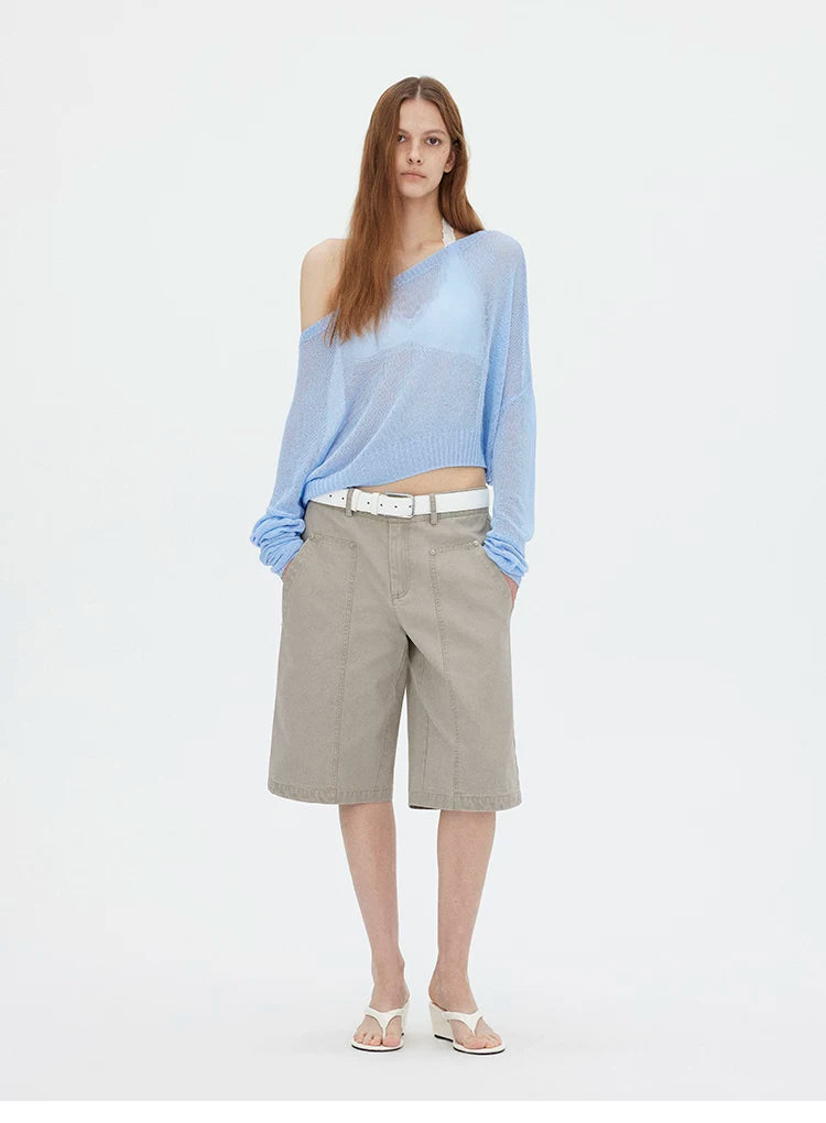 Washed Utility Cargo Shorts with Double Knee Pockets