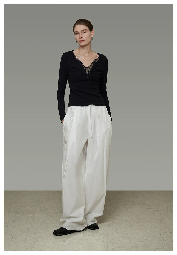 Minimalist Lace V-Neck Slim-Fit Knit Top