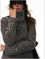 French-Inspired Double-Breasted Wool Twill Cropped Jacket