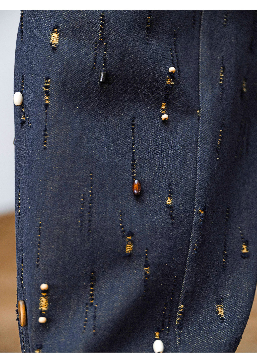 Handcrafted Wooden Bead Washed Distressed Baggy Jeans