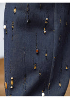 Handcrafted Wooden Bead Washed Distressed Baggy Jeans
