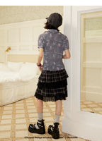 All-Over Print Lace Trim Button-Up Short Sleeve Shirt