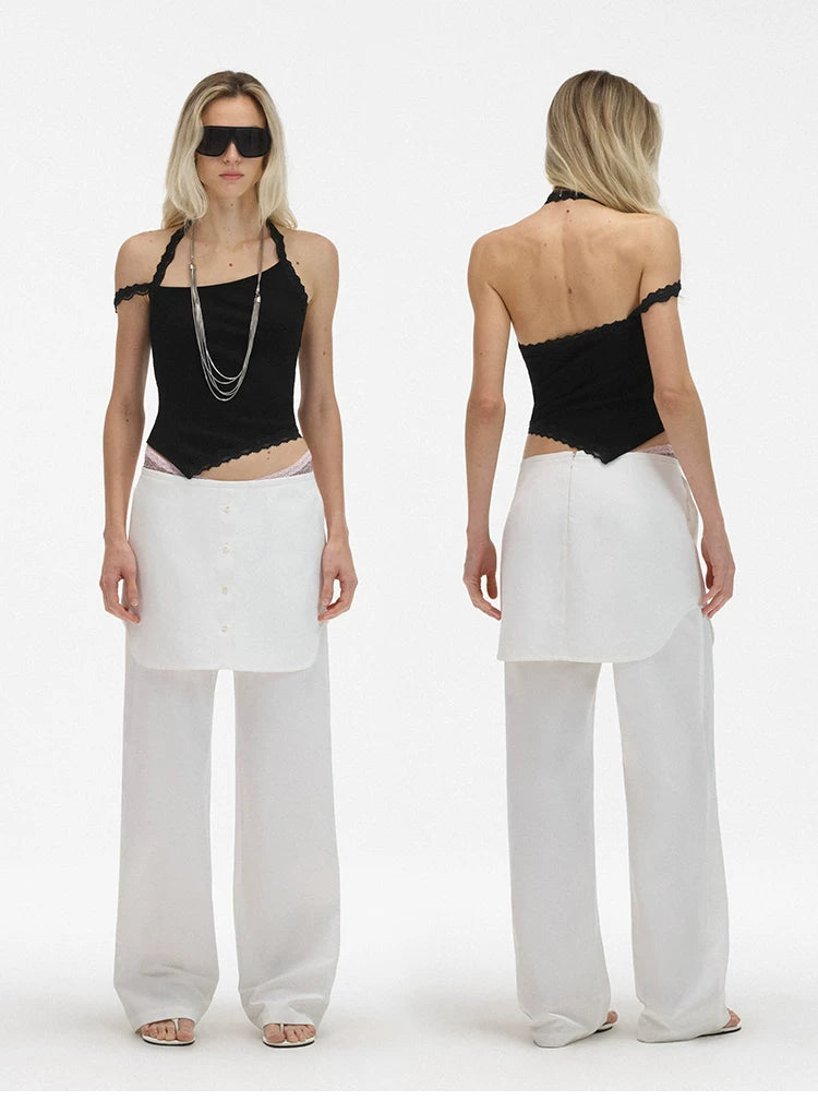 Asymmetric Lace Strap Halter Cami Top